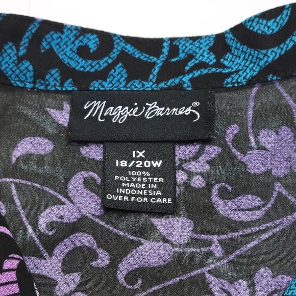 Maggie Barnes Womens Long Sleeve Toggle Button Tunic Size 1X Purple Floral Artsy - Picture 7 of 8